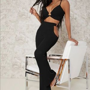 Ruched O-Ring Crop Top & Cutout High-Rise Pants Set